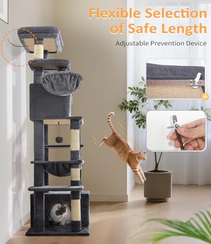 ABCPET 68" Multi-Level Large Cat Tree Tower for Indoor Cats, Grey