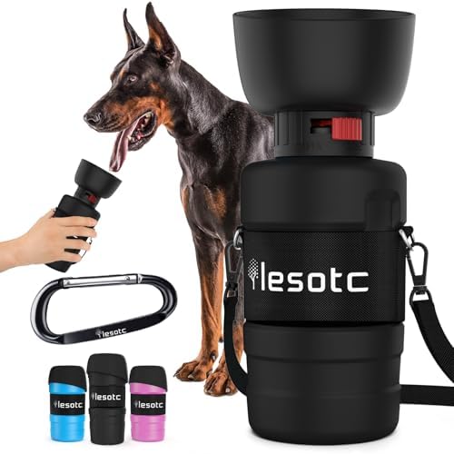 lesotc Dog Water Bottle, Portable Water Dispenser with Water Bowl, Leak Proof Pet Travel Squeeze Bottle, Puppy Essentials Dog Stuff Accessories for Outdoor Walking, Hiking, Camping Doggie Gift