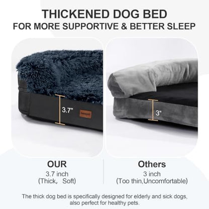 Fluffy Calming Jumbo Orthopedic Dog Beds for Extra Large Dogs, Supportive Dog Sofa Bed with 3.7 inch 28D Egg-Crate Foam, Removable Washable Plush Cover, Waterproof Lining, 48’’,Brown