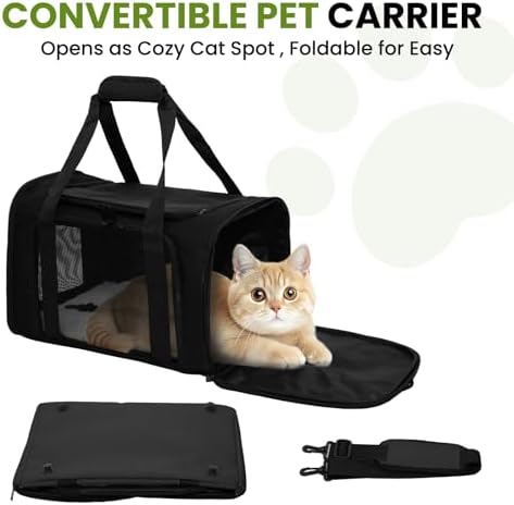 Soft-Sided Cat Carrier 18x11x11 in Expandable Travel Pet Bag 15LBS