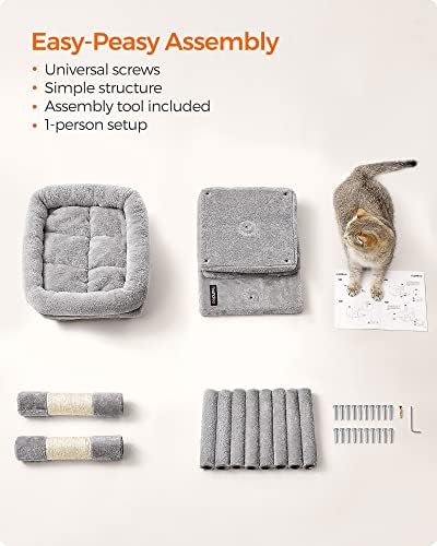 Feandrea Cat Tree, 26.4-Inch Small Cat Tower, Cute Plush Condo, Light Gray