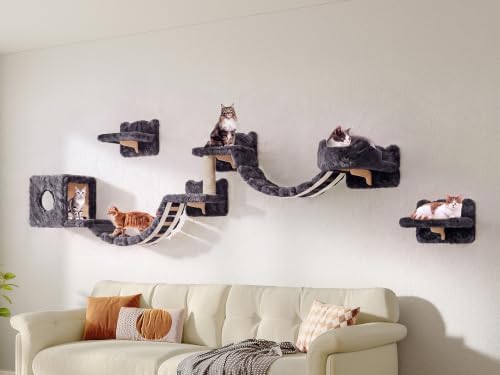 Cat Wall Furniture, 9 in 1 Cat Wall Shelves Set with Bridge, Grey