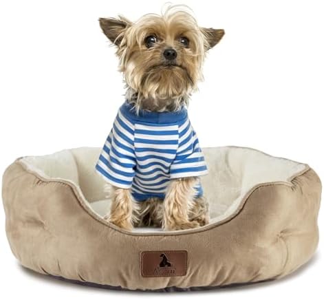 Asvin Medium Dog Bed for Medium Dogs, Cat Beds for Indoor Cats, Pet Bed for Puppy and Kitty, Extra Soft & Machine Washable with Anti-Slip & Water-Resistant Oxford Bottom, Light Brown, 25 inches