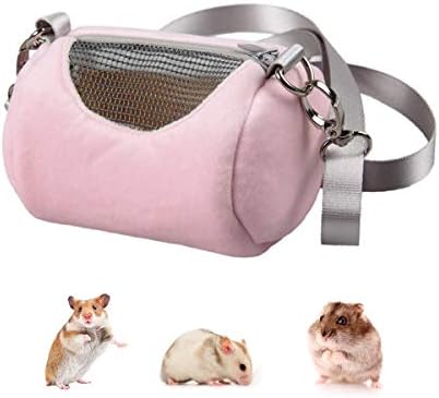 Dwarf Hamster Carrier Bag Portable Cylinder Warm Outdoor Bag with Adjustable Single Shoulder Strap (Pink)