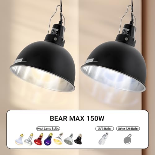 WACOOL TERRA Reptile Light Fixture 2 Pack, 8.5 in Deep Dome Reptile Heat Lamp Fixture, Optical Reflection Terrarium Light Fixture for Reptile UVB UVA Heat Basking Bulbs, Separate Switch & Hook
