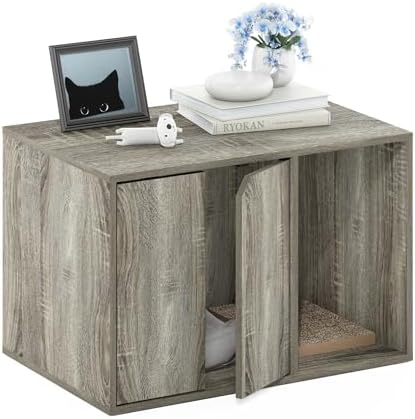 Furinno PELI 24" Wide Cat Litter Box Enclosure, French Oak Grey