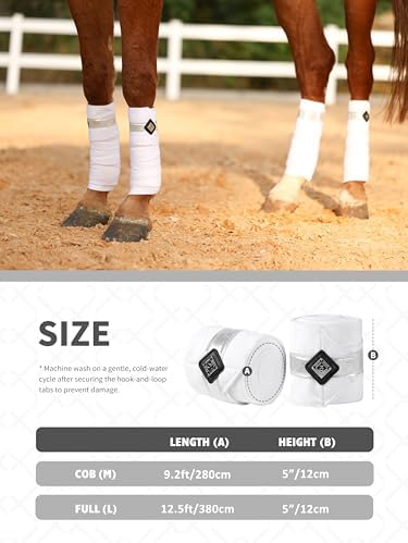 4/Pack Polo Wraps for Horses Soft Breathable Fleece Polo Bandages Horse Leg Wraps w/Bling for Stable Use, Training -White L
