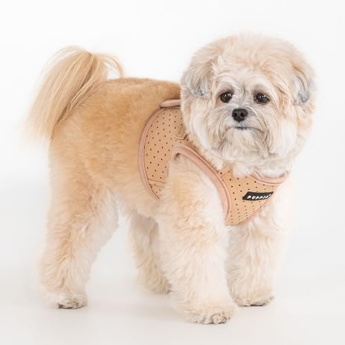 Puppia Dotty Dog Vest Harness B (Step-in) Fashionable Polka Dot Pattern Spring Summer Harness for Small Dogs, Beige, Medium