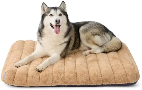 LE SURE Cute Orthopedic Dog Bed for Extra Large Dogs, XL Waterproof Chic Flat Pet Beds with Removable Washable Cover, Fuzzy Thick Egg Crate Foam Pet Mat for Indoor Use (44" x 32", Beige)