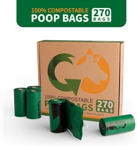 Certified Home Compostable Dog Poop Bags, 270 Extra Thick Bags (18 Rolls)