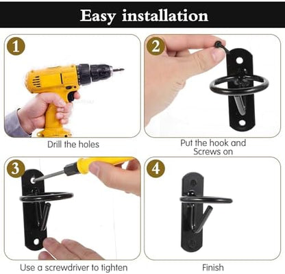 12PCS Horse Water Bucket Hooks - Heavy Duty Iron Bucket Holder for Horse Stalls, Barns, Farmhouse Supplies - Black, 3.4x1.1x1.9 Inches