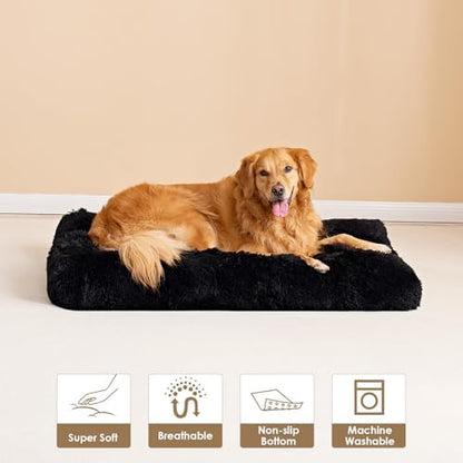 EHEYCIGA Fluffy Dog Crate Bed, Plush Extra Large Dog Pillow, Black