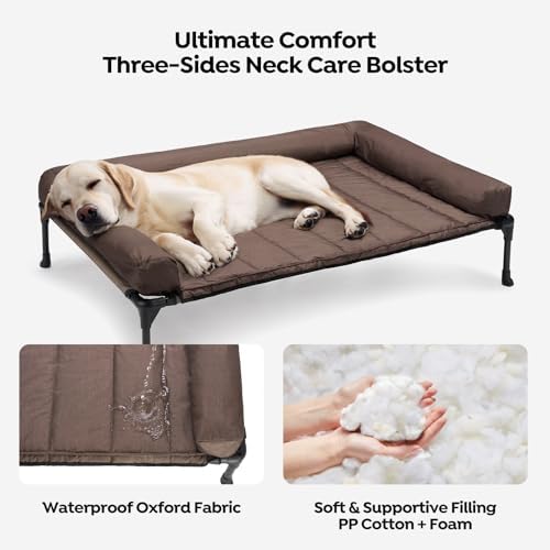 Veehoo Outdoor Elevated Dog Bed with Waterproof Bolster Cushion, Cooling