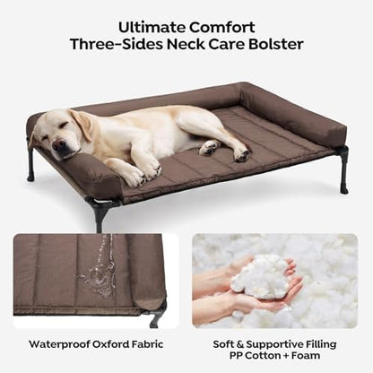 Veehoo Outdoor Elevated Dog Bed with Waterproof Bolster Cushion, Cooling