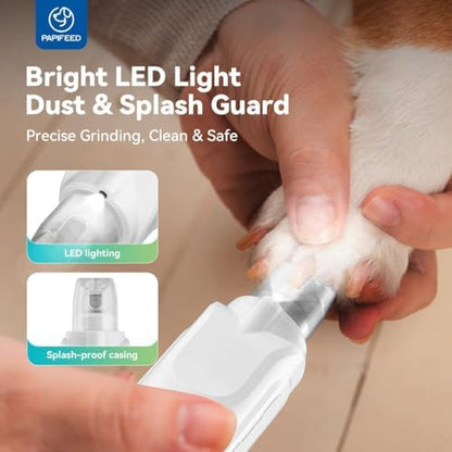 PAPIFEED Dog Nail Grinder, Pet Nail Grinder with 6 Speeds Quiet Motor, LED Light and Dust Collection, Rechargeable Dog Nail Trimmer for Small Medium Large Dogs Cats, Type-C Grooming Kit