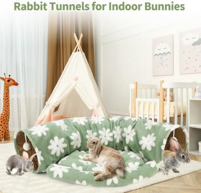 BWOGUE Bunny Tunnel Bed, 2-in-1 Collapsible Rabbit Tunnel Hideout with Mat