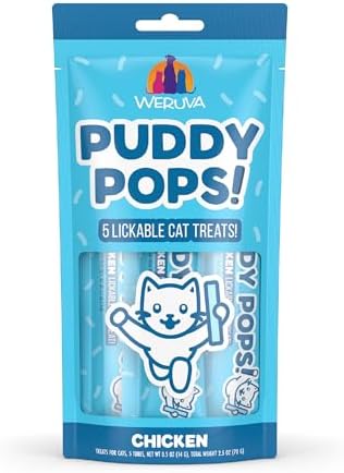Weruva Puddy Pops, Chicken Lickable Cat Treats, 0.5oz Tube, Pack of 5