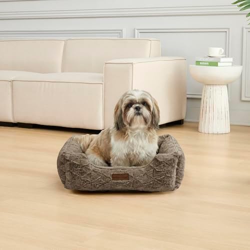 Modern Threads Ultra Soft Plush Pet Bed for Small and Medium Dogs with Elegant Texture and Stylish Design, Removable Washable Cover, Brown, (24" L x 20" W x 8" Th)
