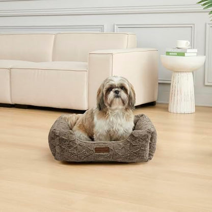 Modern Threads Ultra Soft Plush Pet Bed for Small and Medium Dogs with Elegant Texture and Stylish Design, Removable Washable Cover, Brown, (24" L x 20" W x 8" Th)
