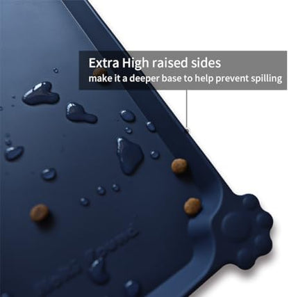 Hoki Found Silicone Pet Food Mats Tray - High-Lips Pet Dog Cat Bowl Mats - Dog Pet Cat Feeding Mat - Waterproof Dog Cat Food Mats -Pet Water Mats for Floors - French Navy