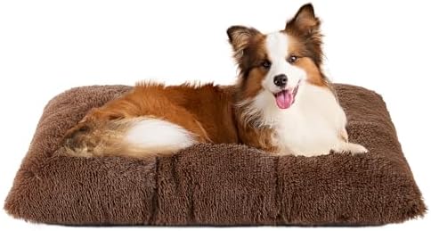 EHEYCIGA Fluffy Dog Crate Bed for Large Dogs, Plush Faux Fur Pad, Coffee