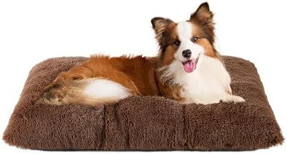 EHEYCIGA Fluffy Dog Crate Bed for Large Dogs, Plush Faux Fur Pad, Coffee