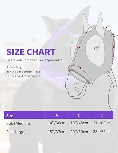 Harrison Howard Horse Fly Mask with Forelock Opening Stretch Breathable and Comfortable for Horses UV -Protection Purple L