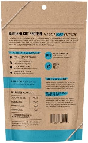 Vital Essentials Freeze Dried Dog Treats, Beef Bites, 2.5 oz Bag