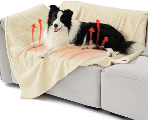 Bedsure Self Warming Dog Blankets for Large Dogs Waterproof - 50"x60" White