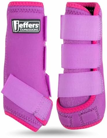 Jeffers Expression Neon Horse Boots 1 Pair - Purple & Pink, Breathable Neoprene, Secure Strap Closures, Durable Premium Protection for Jump Training & Trail Riding - Front & Hind, Medium Size
