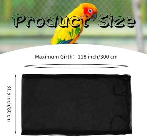 Daoeny Bird Cage Seed Catcher, Large Bird Cage Cover, Adjustable Soft Airy Nylon Mesh Net, Birdcage Cover Skirt Seed Guard for Parrot Parakeet Macaw African Round Square Cages (Black)