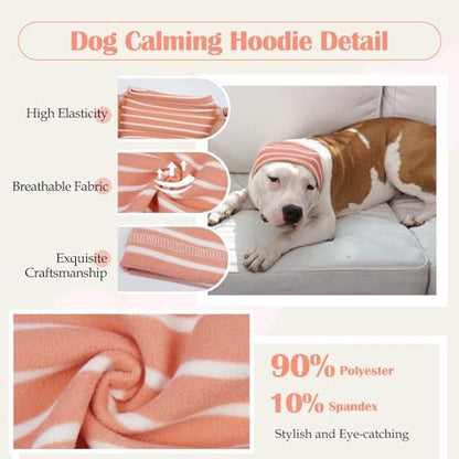 Nanaki Calming Hoodie Dog Grooming Ear Cover Anxiety Relief-No Shake Dog Ear Wrap Hematoma, Striped Head Wrap Snoods for Noise Protection, Bath, Fireworks, Thunderstorm, Blow Drying, Warm-Keeping