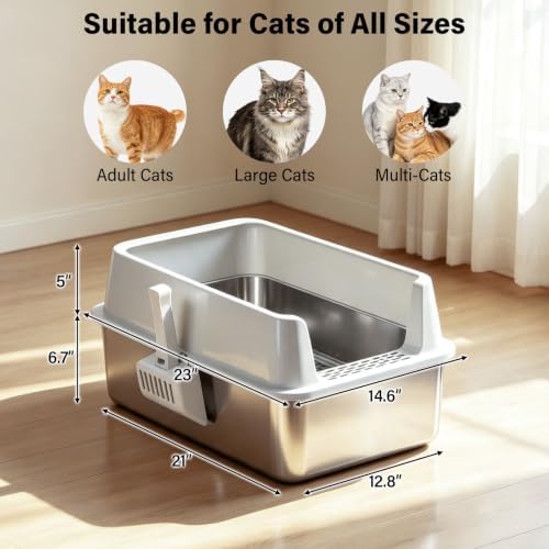 XL Stainless Steel Sifting Litter Box for Pine Pellets