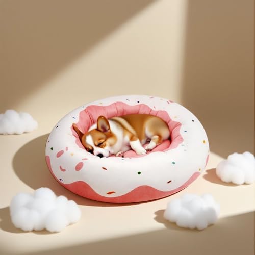 Cute Cat Beds for Indoor Cats, Small Dog Beds, Soft Washable Pet Beds for Kitten and Puppy, Funny Dount Cat Cave, 17 Inches