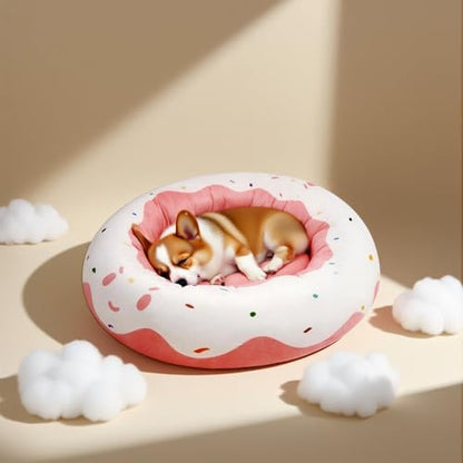 Cute Cat Beds for Indoor Cats, Small Dog Beds, Soft Washable Pet Beds for Kitten and Puppy, Funny Dount Cat Cave, 17 Inches