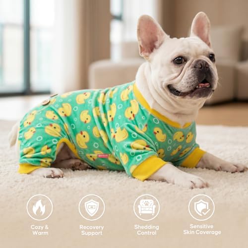 KYEESE Velvet Dog Pajamas for Small Medium Dogs Soft Onesie, Yellow Duck
