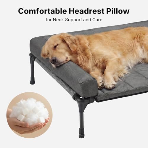 Veehoo Outdoor Elevated Dog Bed with Waterproof Bolster Cushion, Cooling