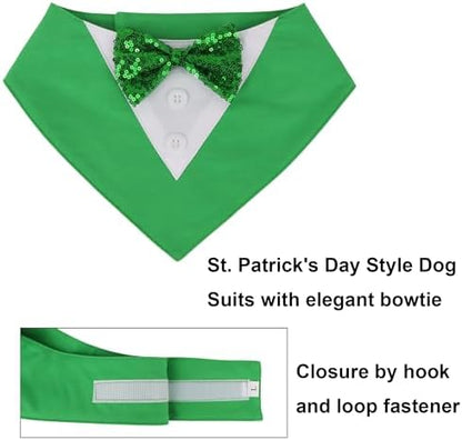 ADOGGYGO St.Patrick's Day Dog Tuxedo Bandana, Green Pet Tux Collar with Bowtie Adjustable St Patricks Costume for Large and Extra Large Dogs Pets (XL)