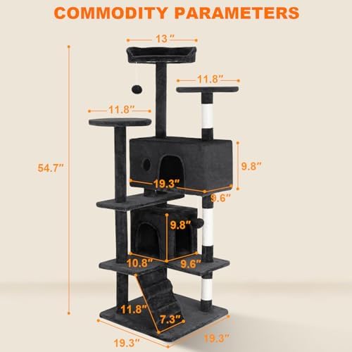 FDW | 54" Cat Tree Tower | Grey | Multi-Level Indoor Activity Center