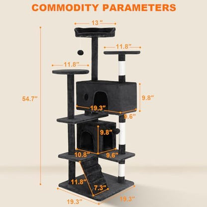 FDW | 54" Cat Tree Tower | Grey | Multi-Level Indoor Activity Center