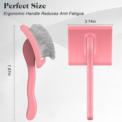 2PCS Slicker Brush for Dogs & Pet Comb,Professional Dog Grooming Brush (Goldendoodles,Poodles,Labradoodles) with Extra Long Pins to Effectively Remove Tangles, Knots and Mats (Light Pink, Large)