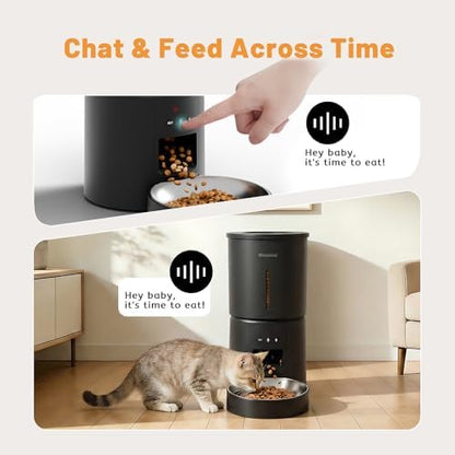 Miaosical Automatic Cat Feeder,2.4G WiFi Timed Auto Cat Food Dispenser with 10s Voice Recorder,Dual Power Supply,4.2L Auto Cats Feeder(Black, 4.2L WiFi Single Bowl)