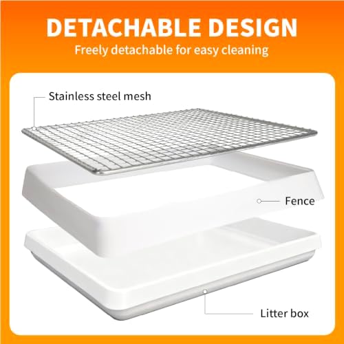 BESNEW 3 in 1 Rabbit Hay Feeder with Litter Box,Upgraded Metal Hay Rack & Litter Tray & Water Bowl,Quick Cleaning,Easy to Install,Bunny Supplies for Rabbit Guinea Pig Chinchilla Small Animals