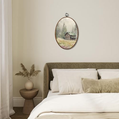 Rustic Cottage Wildflower Oval Framed Wall Art, Nature Landscape Canvas Art Wall Decor，Cottagecore Hanging Decor Painting Artwork for Home Bedroom Farmhouse Living Room Office Decorations 8.3x12inch