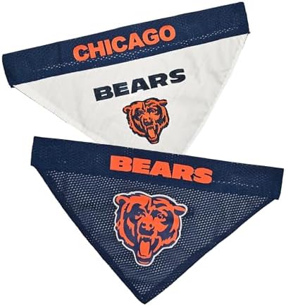 NFL DOG BANDANA - CHICAGO BEARS REVERSIBLE PET BANDANA. 2 Sided Sports Bandana with a PREMIUM Embroidery TEAM LOGO, Large/X-Large. - 2 Sizes & 32 NFL Teams available