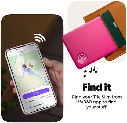 Life360 Tile Slim - Wallet Finder, Bluetooth Tracker and Item Locator for Luggage Tags, Passports and More. Both iOS and Android Compatible. Phone Finder. 1-Pack (Pink Punch)