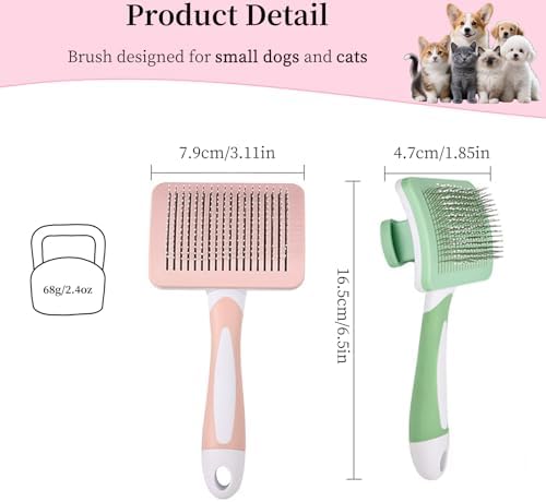 Self Cleaning Slicker Dog Brush for Small Long-Haired Breeds (Green)