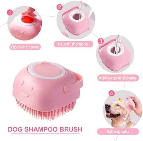 6PCS Pink Dog Washing Kit with Brush, Scrubber, Gloves, Towel & Bag