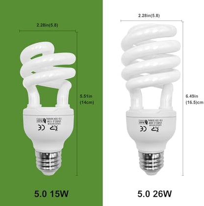 UVB Reptile Light, 5.0 15W UVA UVB Light for Reptiles, Spiral Compact Fluorescent UVB Bulb for Chameleons Tortoise Iguanas and Snakes