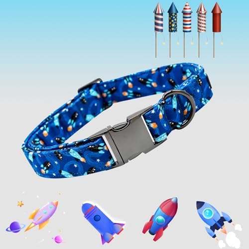 Dog Collar, Summer Rocket Durable Metal Boy Dog Collars Adjustable Pet Collar for Small Medium Large Dogs